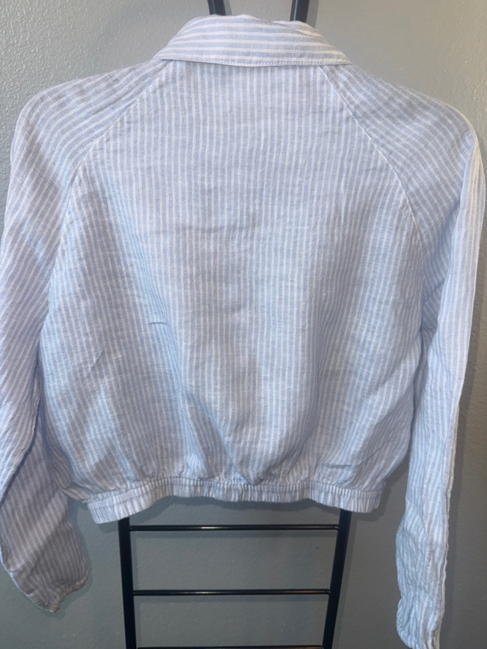 Rachel Zoe Pale Blue & White Striped Cropped Button Front Shirt - Picture 5 of 6